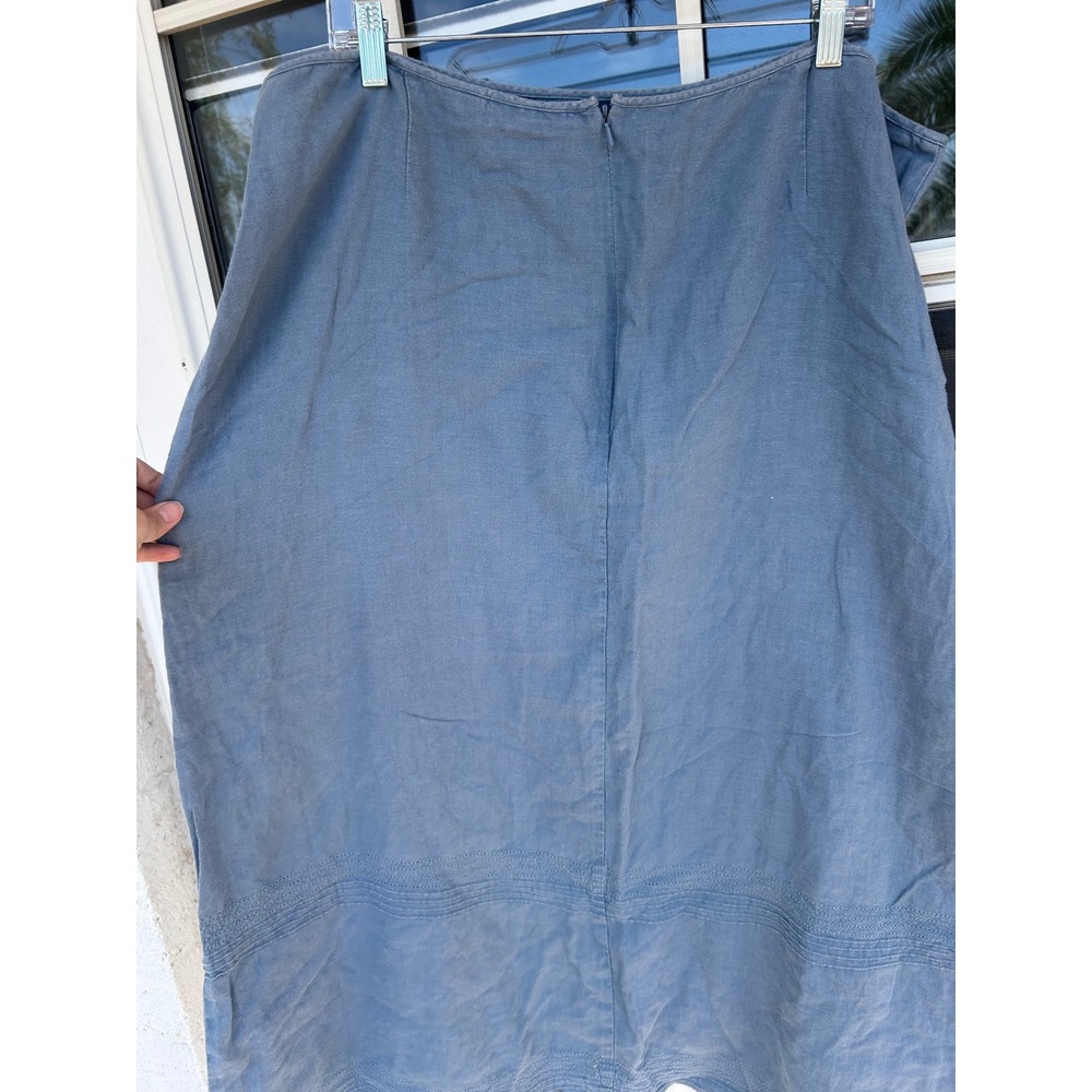 Old Navy Vintage 2003 Blue 100% Linen Pintuck Hem Midi Skirt Plus Sz 20 Cottage - Picture 5 of 9